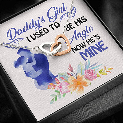 Father and Daughter Daddy's Girl I Used to Be His Angel Now He's Mine Memorial Interlocking Hearts Pendant Necklace