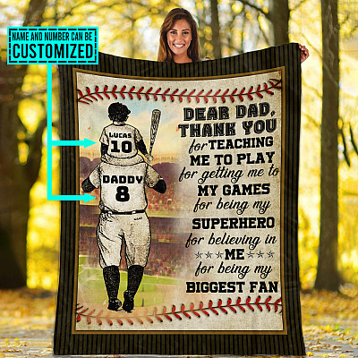 Alternative view of Personalized Baseball Dear Dad Thank You For Teaching Me To Play For Getting Me To My Games Fleece Blanket