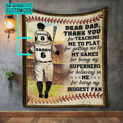Personalized Baseball Dear Dad Thank You For Teaching Me To Play For Getting Me To My Games Fleece Blanket
