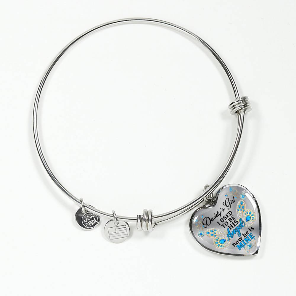 Blue Butterfly Daddy's Girl I Used to Be His Angel Now He's Mine Memorial Heart Pendant Necklace - Bangle