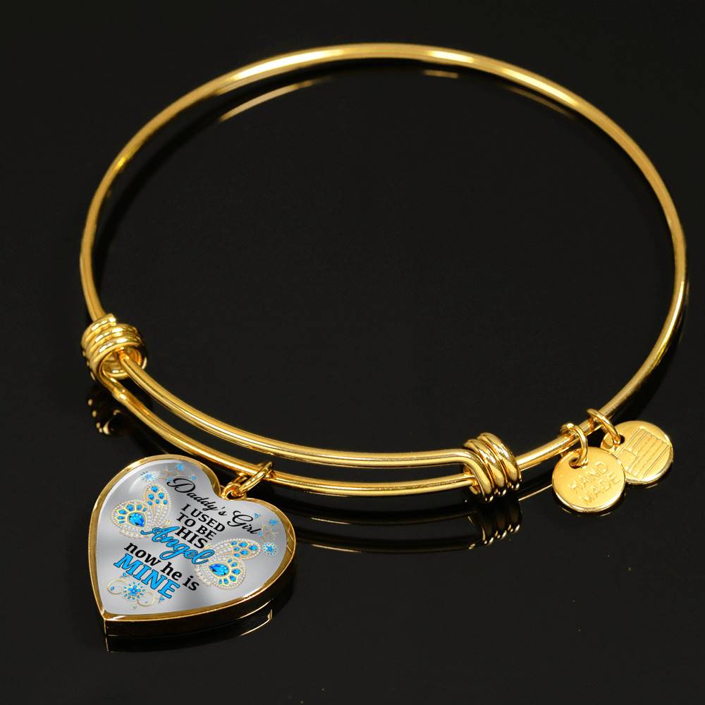 Blue Butterfly Daddy's Girl I Used to Be His Angel Now He's Mine Memorial Heart Pendant Necklace - Bangle