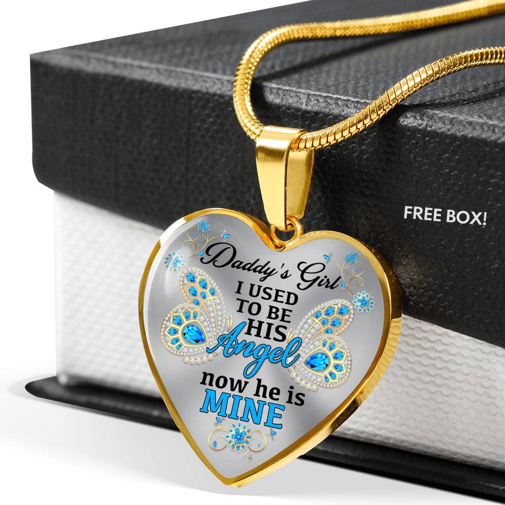 Blue Butterfly Daddy's Girl I Used to Be His Angel Now He's Mine Memorial Heart Pendant Necklace - Bangle