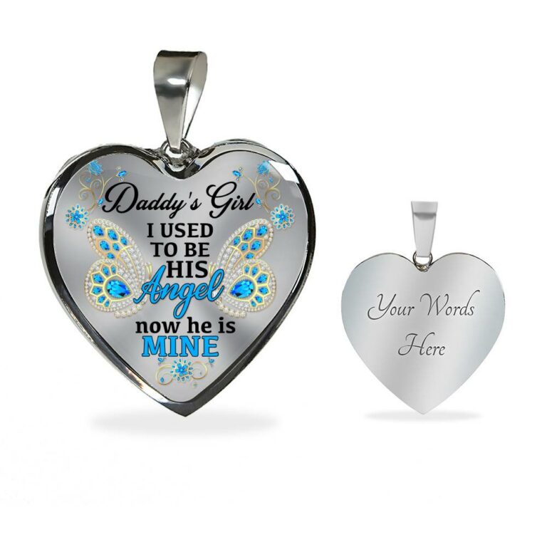Blue Butterfly Daddy's Girl I Used to Be His Angel Now He's Mine Memorial Heart Pendant Necklace - Bangle