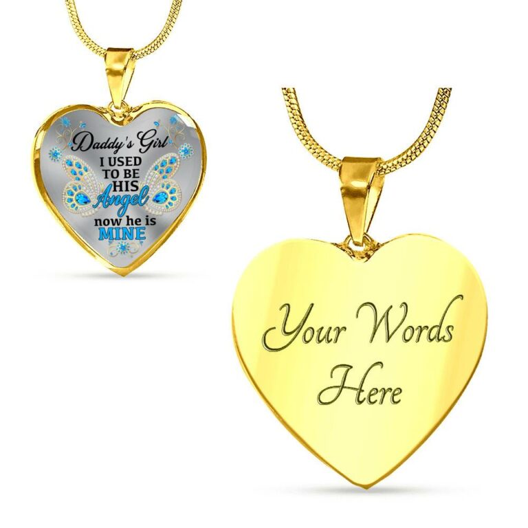 Blue Butterfly Daddy's Girl I Used to Be His Angel Now He's Mine Memorial Heart Pendant Necklace - Bangle
