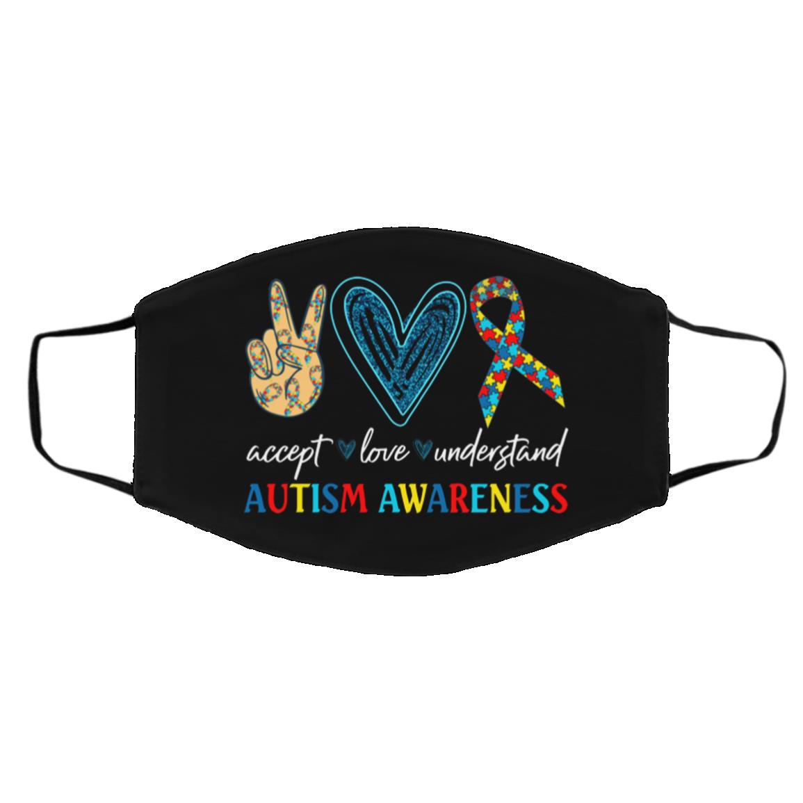 Peace Love Accept Understand Mask Cover, Black, Cloth Face Cover – Medium/Large Peace Love Accept Understand Mask Cover, Black, Cloth Face Cover – Medium/Large