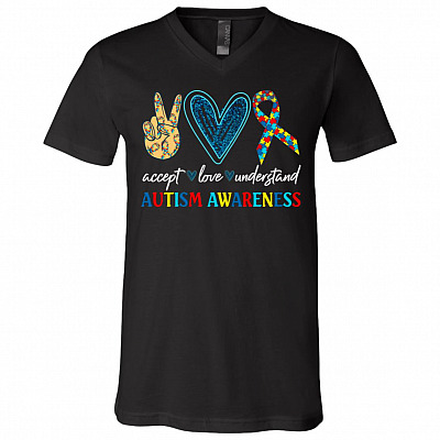 autism t, Black, V-Neck T-Shirt