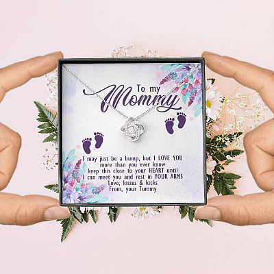 To My Mommy I May Just Be A Bump But I Love You More Than You Ever Know Love Your Tummy Love Knot Necklace