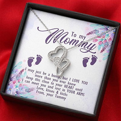 To My Mommy I May Just Be A Bump But I Love You More Than You Ever Know Love Your Tummy Double Hearts Necklace