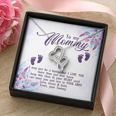 To My Mommy I May Just Be A Bump But I Love You More Than You Ever Know Love Your Tummy Double Hearts Necklace