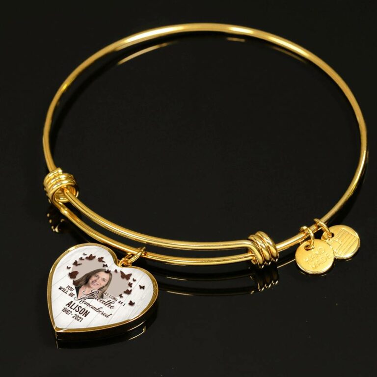 Personalized Photo In Loving Memory As Long As I Breathe You Will Be Remember Heart Pendant Necklace - Bangle