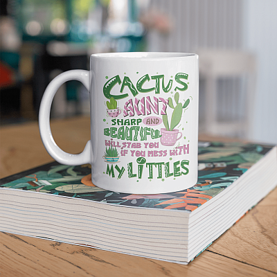 Alternative view of Cactus Aunt Sharp And Beautiful Will Stab You If You Mess With My Littles Ceramic Coffee Mug - Water Bottle