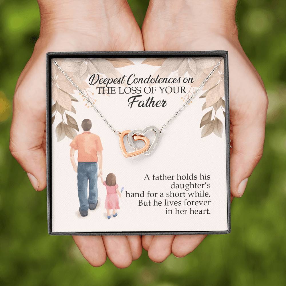 Dad Memorial a Father Holds His Daughter's Hand for a Short While Interlocking Heart Pendant Necklace