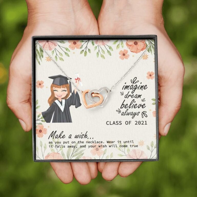 Graduation Gift Class of 2021 Make a Wish and Put on Your Necklace Interlocking Heart Pendant Necklace