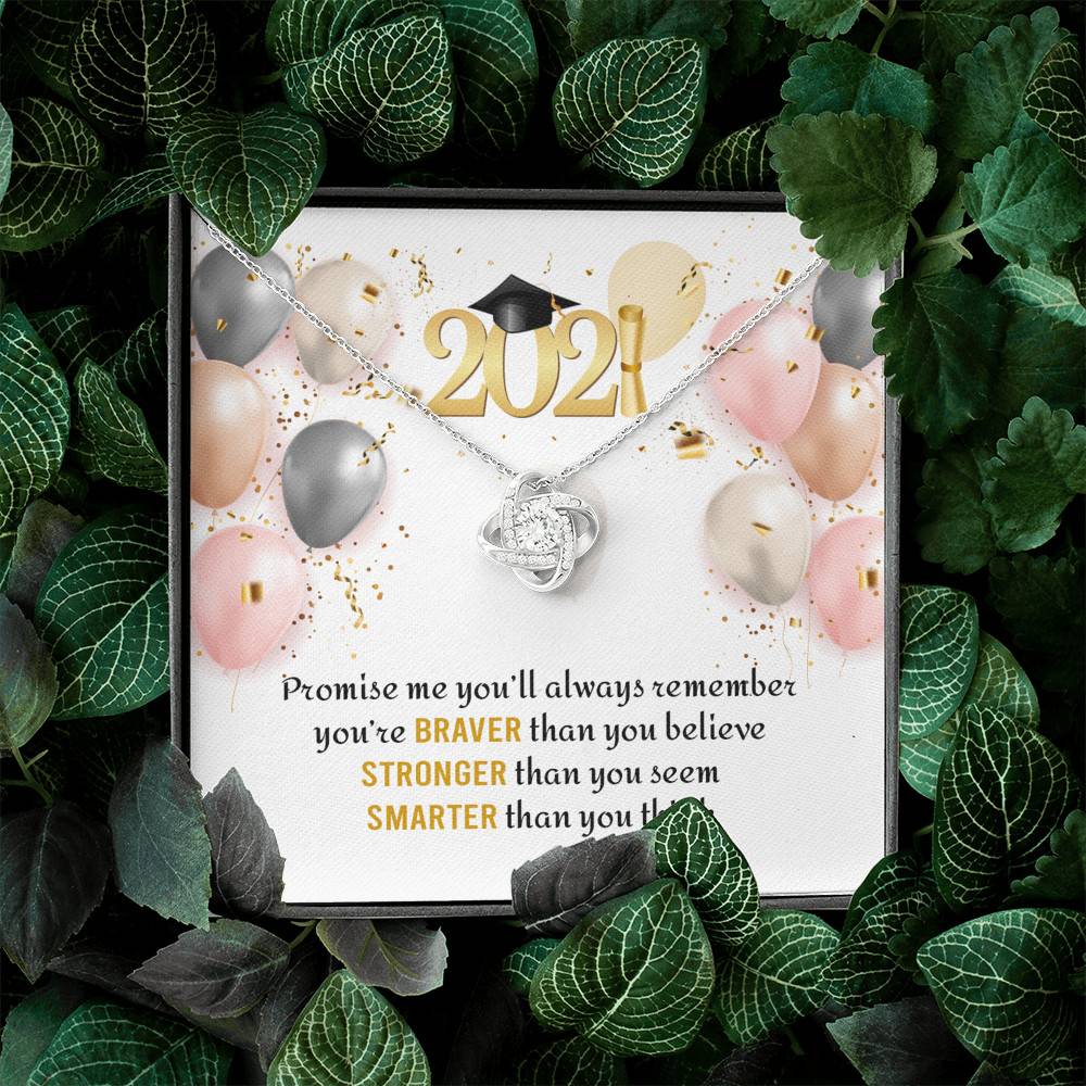 You're Braver Than You Believe Stronger Than You Seem Love Knot Necklace - Graduation Gift Necklace You're Braver Than You Believe Stronger Than You Seem Love Knot Necklace - Graduation Gift Necklace
