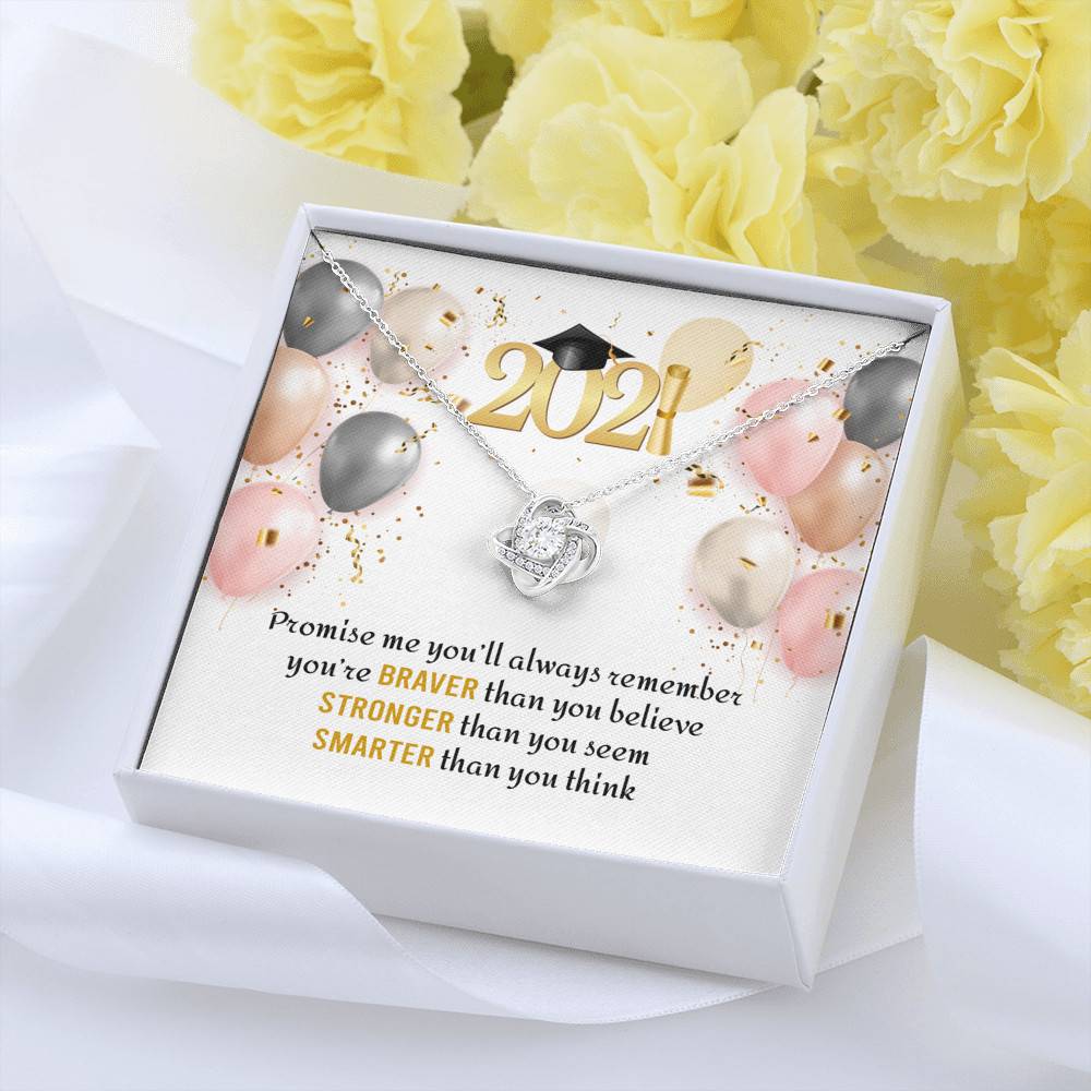 You're Braver Than You Believe Stronger Than You Seem Love Knot Necklace - Graduation Gift Necklace You're Braver Than You Believe Stronger Than You Seem Love Knot Necklace - Graduation Gift Necklace