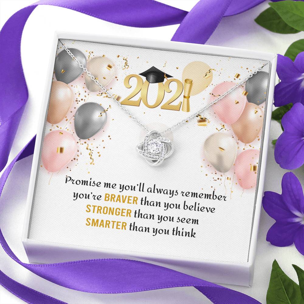 You're Braver Than You Believe Stronger Than You Seem Love Knot Necklace - Graduation Gift Necklace You're Braver Than You Believe Stronger Than You Seem Love Knot Necklace - Graduation Gift Necklace