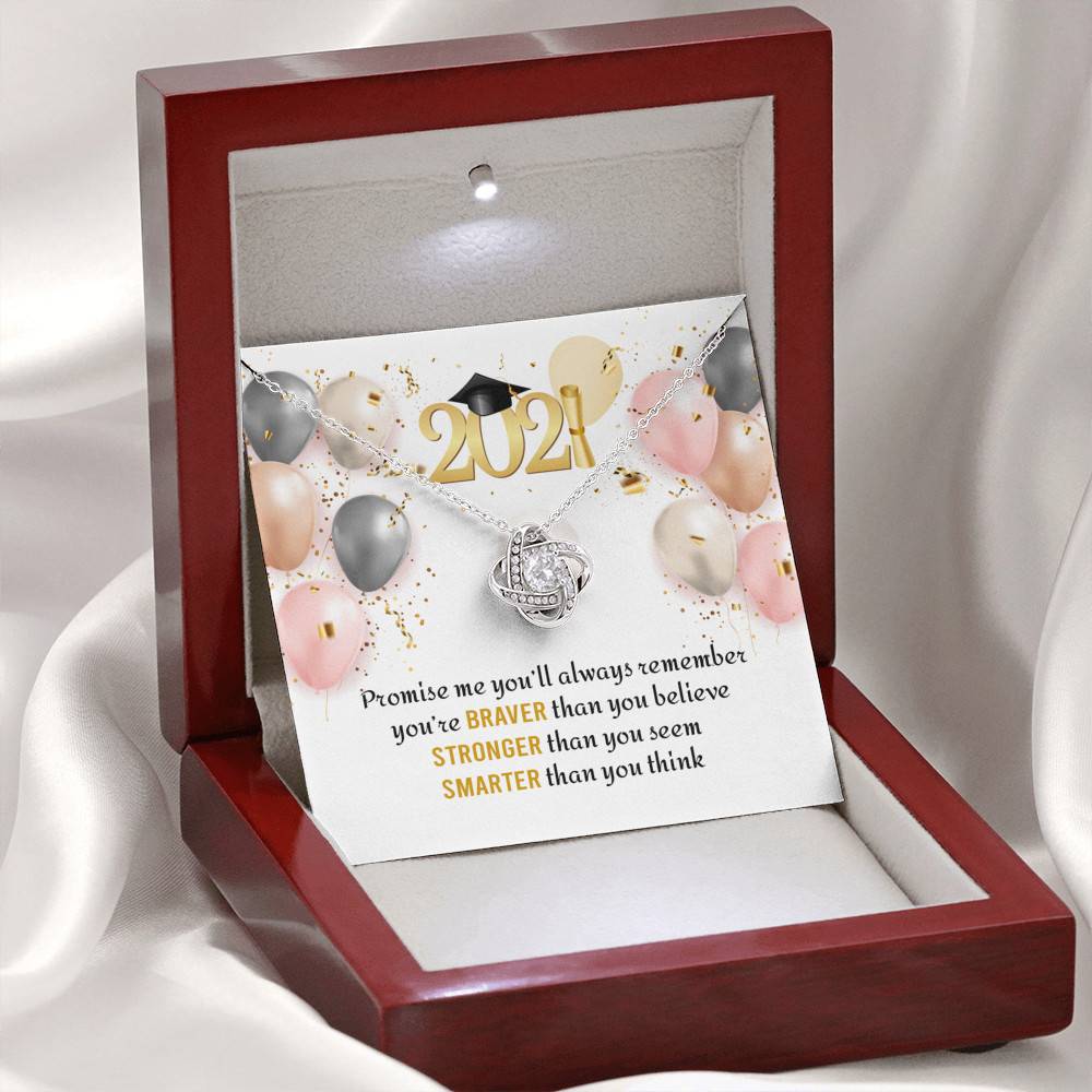 You're Braver Than You Believe Stronger Than You Seem Love Knot Necklace - Graduation Gift Necklace You're Braver Than You Believe Stronger Than You Seem Love Knot Necklace - Graduation Gift Necklace