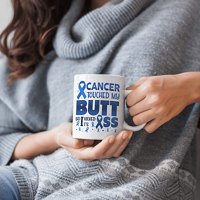 Alternative view of Cancer Touched My Butt so I Kicked It's Ass Ceramic Coffee Mug - Beer Stein - Water Bottle - Color Changing Mug