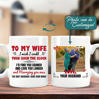 Alternative view of Personalized Photo To My Wife I Wish I Could Turn Back The Clock I'd Find You Sooner Ceramic Coffee Mug
