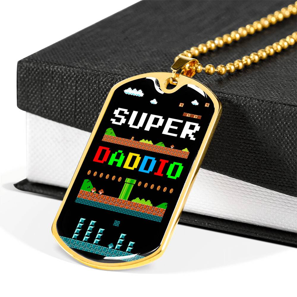 Super Daddio Dog Tag Pendant Necklace - Funny Gaming Dad Gift Super Daddio Dog Tag Pendant Necklace - Funny Gaming Dad Gift