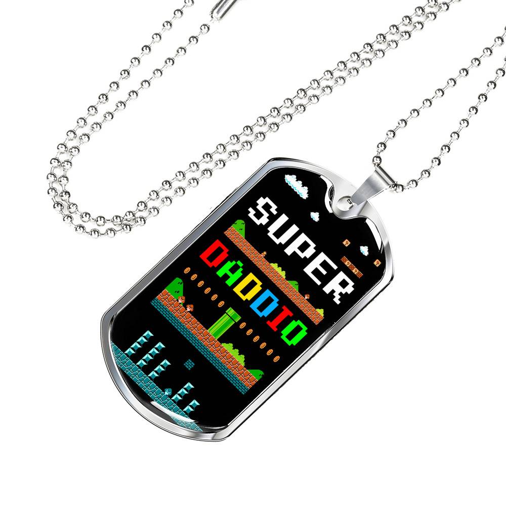 Super Daddio Dog Tag Pendant Necklace - Funny Gaming Dad Gift Super Daddio Dog Tag Pendant Necklace - Funny Gaming Dad Gift