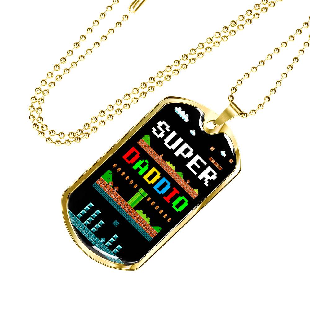 Super Daddio Dog Tag Pendant Necklace - Funny Gaming Dad Gift Super Daddio Dog Tag Pendant Necklace - Funny Gaming Dad Gift