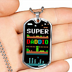 Super Daddio Dog Tag Pendant Necklace - Funny Gaming Dad Gift Super Daddio Dog Tag Pendant Necklace - Funny Gaming Dad Gift