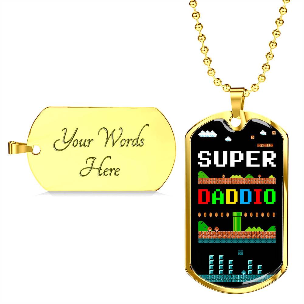 Super Daddio Dog Tag Pendant Necklace - Funny Gaming Dad Gift Super Daddio Dog Tag Pendant Necklace - Funny Gaming Dad Gift