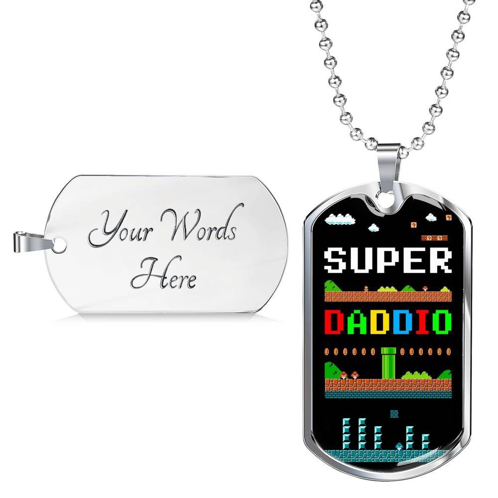 Super Daddio Dog Tag Pendant Necklace - Funny Gaming Dad Gift Super Daddio Dog Tag Pendant Necklace - Funny Gaming Dad Gift