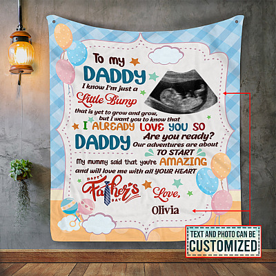 Alternative view of Personalized Photo To My Daddy I Know I'm Just A Little Bump Happy Father's Day Fleece Blanket - Sherpa Blanket