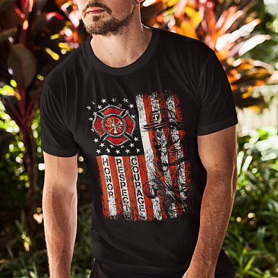 Alternative view of Firefighter Honor Respect Courage T-shirt - Patriotic Fireman Shirt - Red Line Flag T-shirt