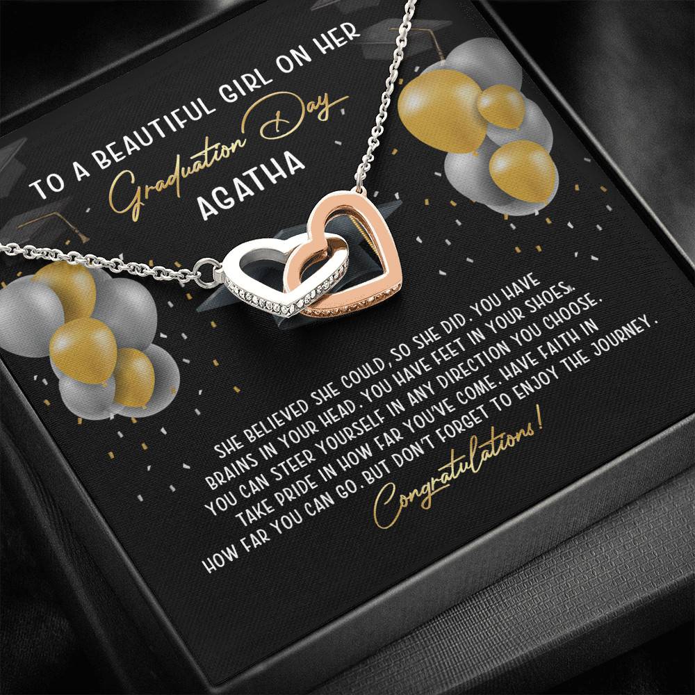 Personalized She Believed She Could So She Did Interlocking Hearts Necklace - Graduation Gift Necklace Personalized She Believed She Could So She Did Interlocking Hearts Necklace - Graduation Gift Necklace