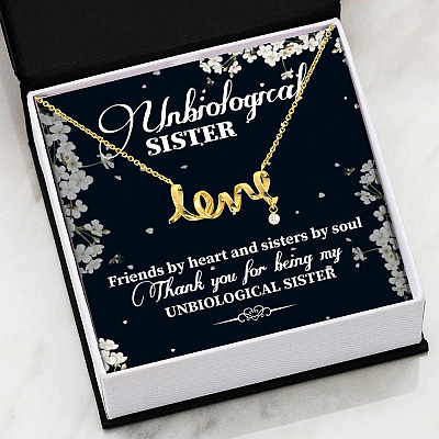 Unbiological Sister Friends By Heart And Sisters By Soul Scripted Love Necklace - Bestie Gifts for Women Jewelry