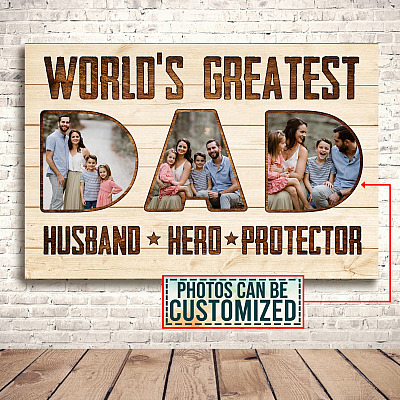 Alternative view of Personalized Photo World's Greatest Father Husband Hero Protector Framed Canvas - Unframed Poster