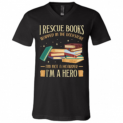 books, Black, V-Neck T-Shirt