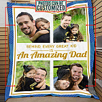 Personalized Custom Photo Behind Every Great Kid Is An Amazing Dad Fleece Blanket - Custom Gift For Dad