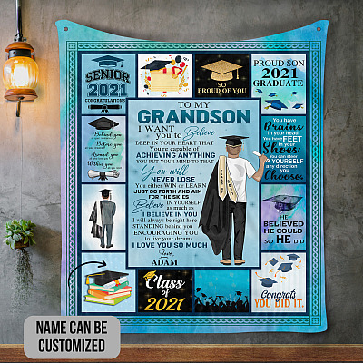 Personalized Graduation To My Grandson Senior 2021 I Want You To Believe Class Of 2021 Fleece - Mink Sherpa Blanket