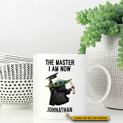 Personalized The Master I Am Now Ceramic Coffee Mug - Baby Yoda Graduation 2021 Mug - Senior 2021 Mug