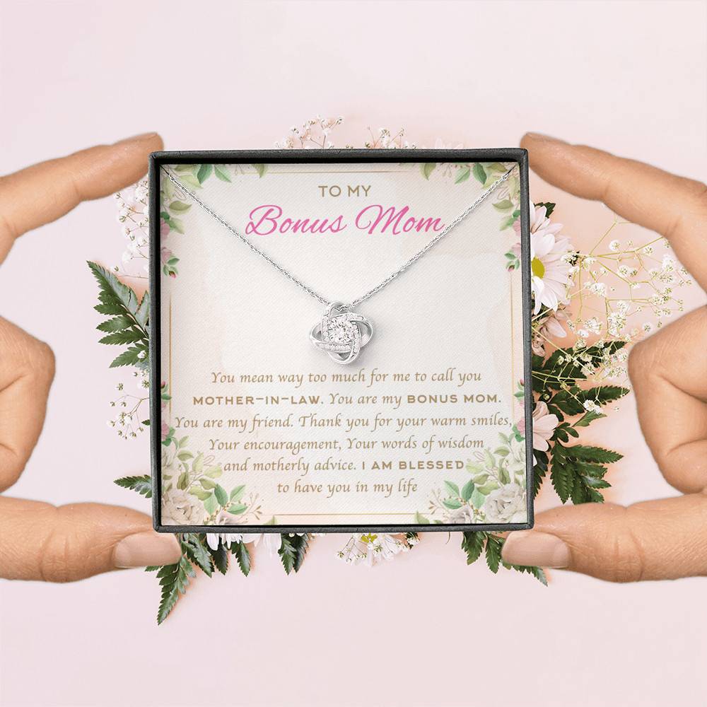 To My Bonus Mom You Mean Way Too Much For Me To Call You Mother In Law Love Knot Necklace To My Bonus Mom You Mean Way Too Much For Me To Call You Mother In Law Love Knot Necklace
