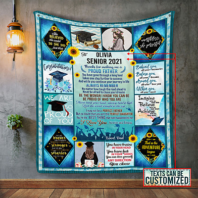 Personalized To My Daughter Senior Thanks For Making Me A Proud Father Fleece Blanket - Sherpa Blanket