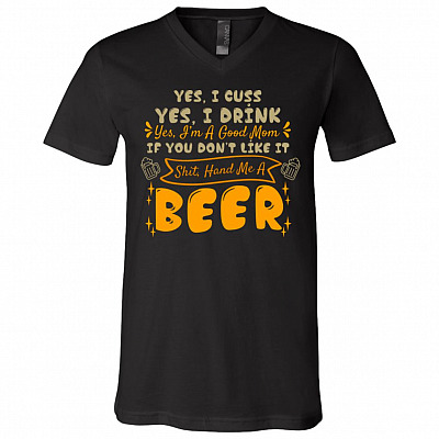 beer mom, Black, V-Neck T-Shirt