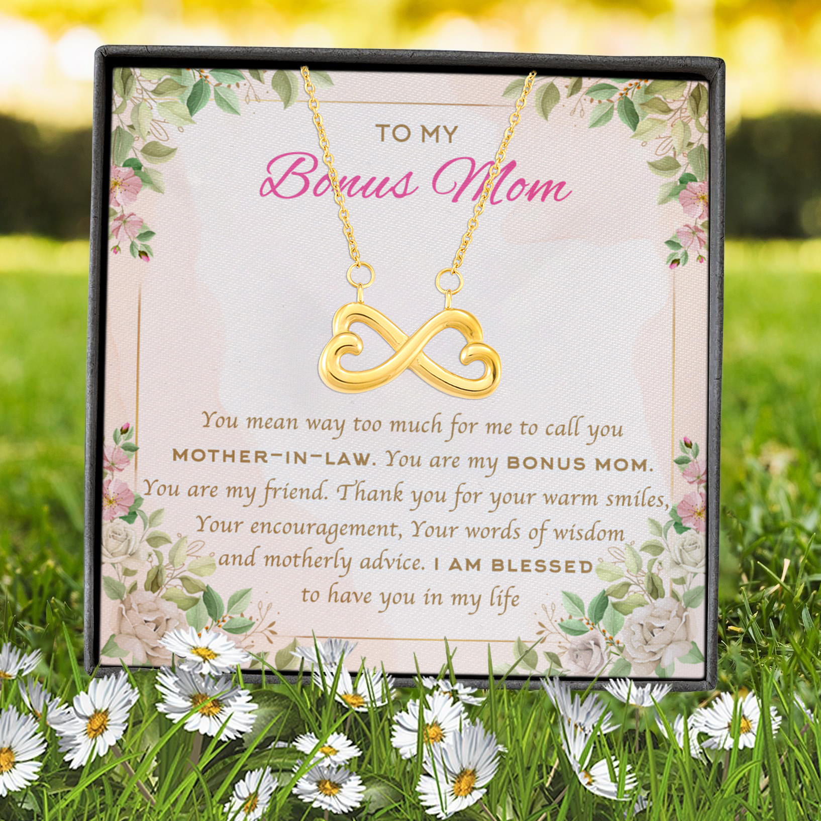 5VT. To My Bonus Mom You Mean Way Infinity Heart Necklace (Gold) 7