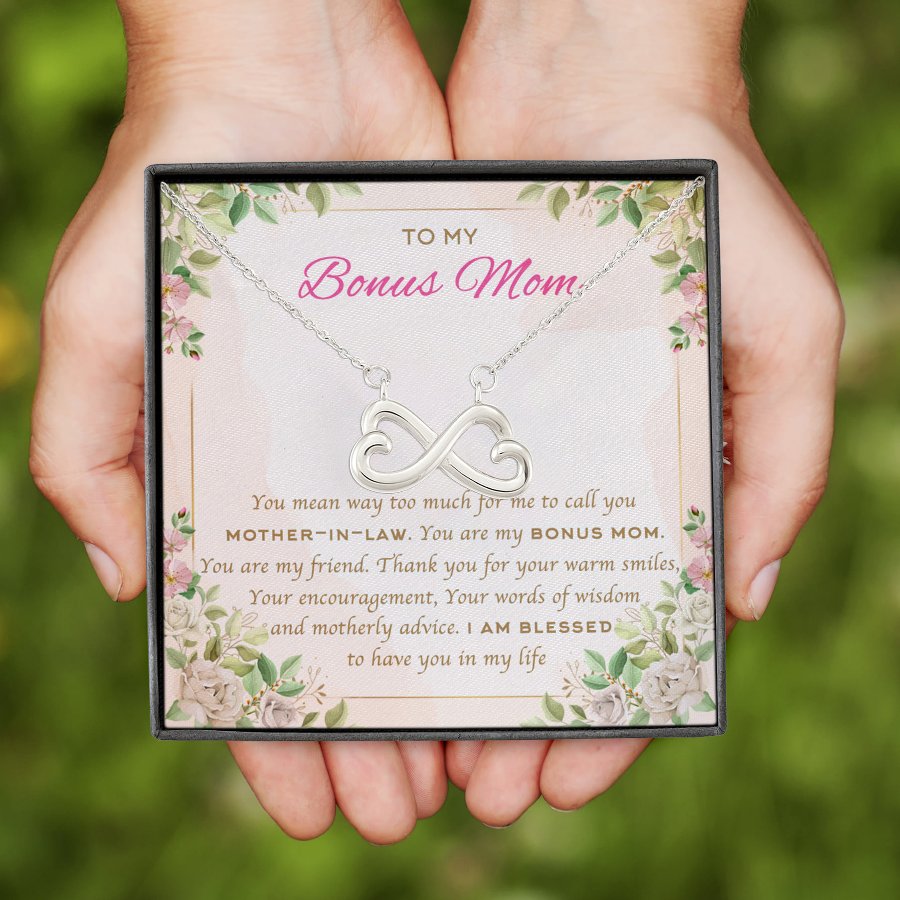 5VT. To My Bonus Mom You Mean Way Infinity Heart Necklace (Silver)