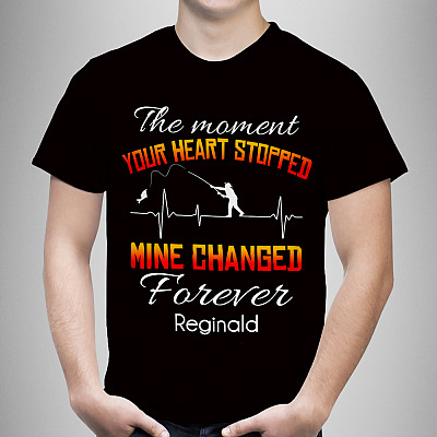 Alternative view of Personalized The Moment Your Heart Stopped Mine Changed Forever Fishing Dad Memorial T-Shirt - V-Neck Shirt