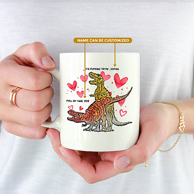 Personalized Dinosaurs T-Rex Pull My Hair Coffee Mug - Beer Stein - Water Bottle - Color Changing Mug