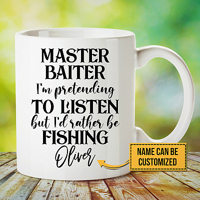 Personalized Master Baiter I'd Rather Be Fishing Coffee Mug - Beer Stein - Water Bottle - Color Changing Mug