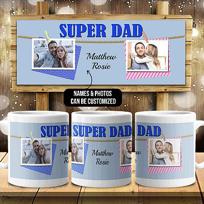 Custom Photo Super Dad Coffee Mug - Beer Stein - Water Bottle - Color Changing Mug - Custom Dad Mug