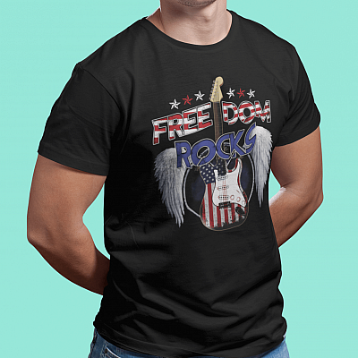 Alternative view of Freedom Rocks Independence Day 4th Of July T-shirt - V-neck - Fourth Of July Shirt