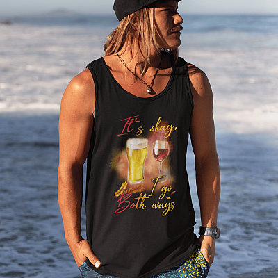 Alternative view of It's Okay I Go Both Ways Red Wine And Beer Funny Cotton Tank Top Tee - Ladies Racerback Tank