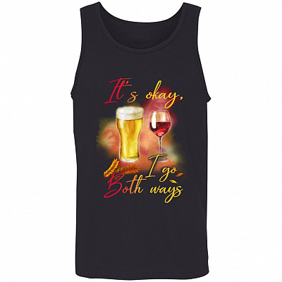 It's Okay I Go Both Ways Red Wine And Beer Funny Cotton Tank Top Tee - Ladies Racerback Tank